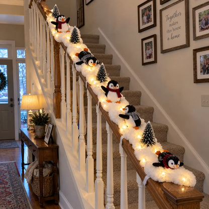 🐧 Penguin Christmas Stair Snow Decor