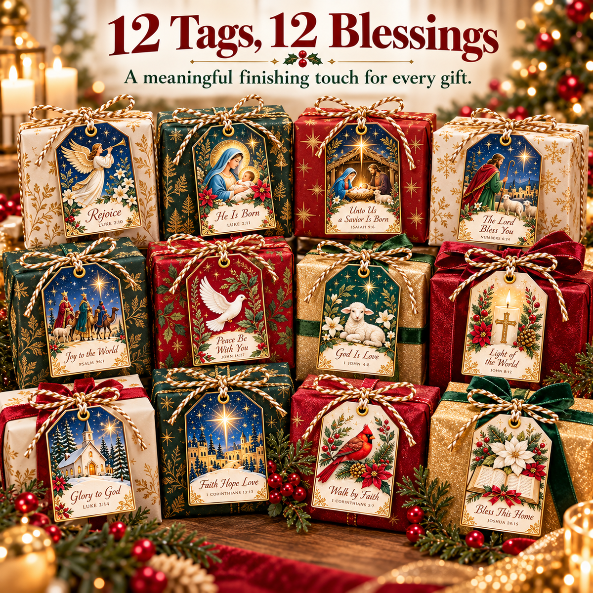 🎁12 CHRISTMAS GIFT TAGS WITH BIBLICAL BLESSINGS📖