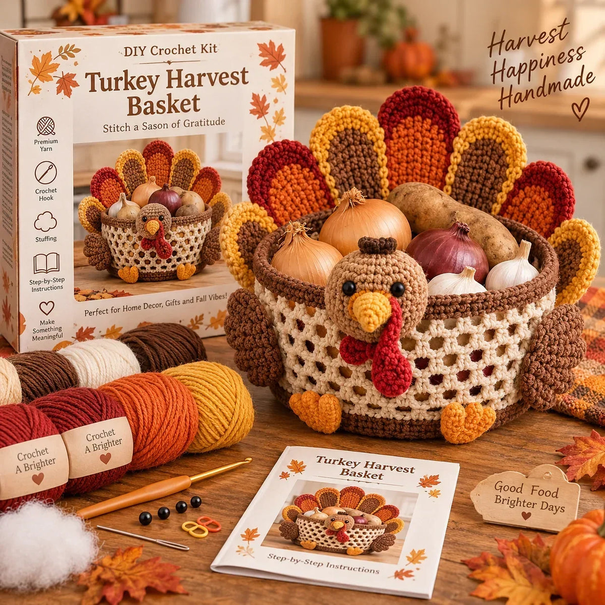 🍂🧶 Harvest Basket Crochet DIY Kit – Charming Vegetable Storage & Fall Décor