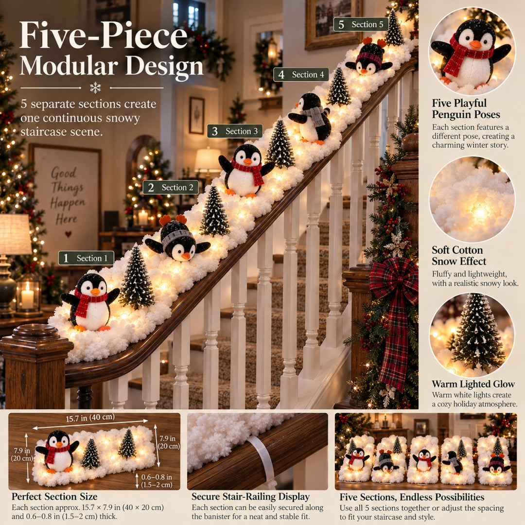 🐧 Penguin Christmas Stair Snow Decor