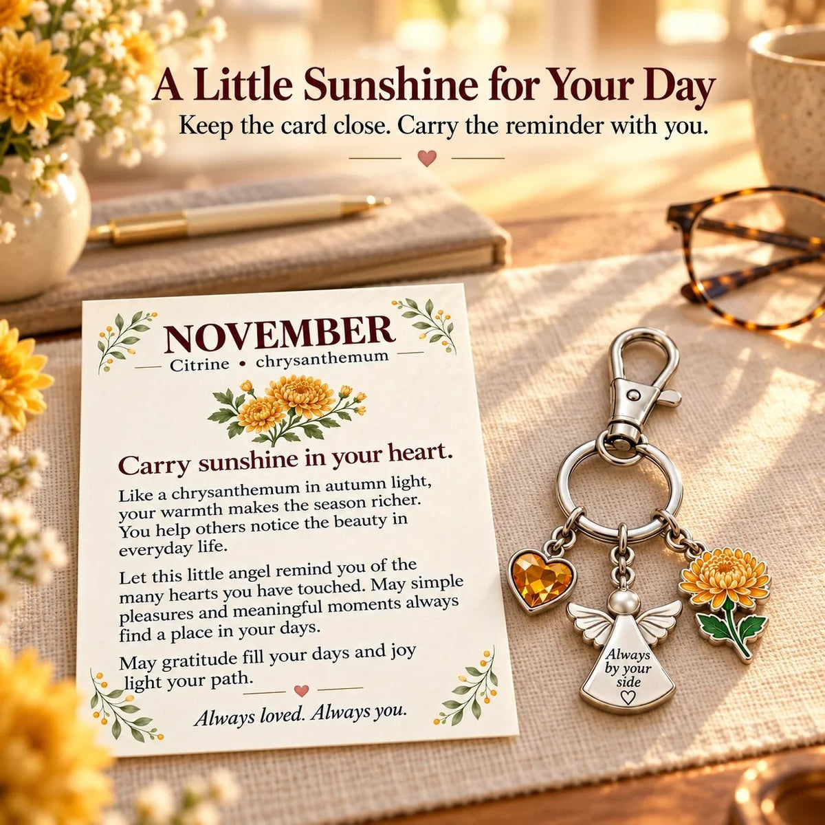 🔥Last Day Only$13.99👼 Always By Your Side: Birth Month Angel & Flower Keychain + Keepsake Card 🌸