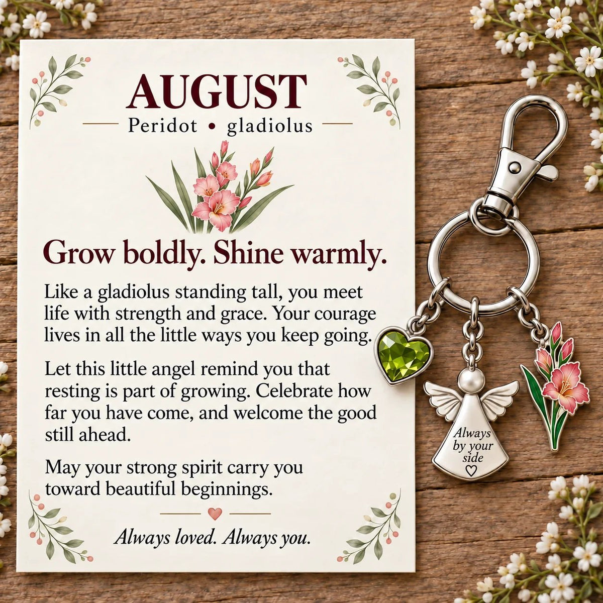 🔥Last Day Only$13.99👼 Always By Your Side: Birth Month Angel & Flower Keychain + Keepsake Card 🌸