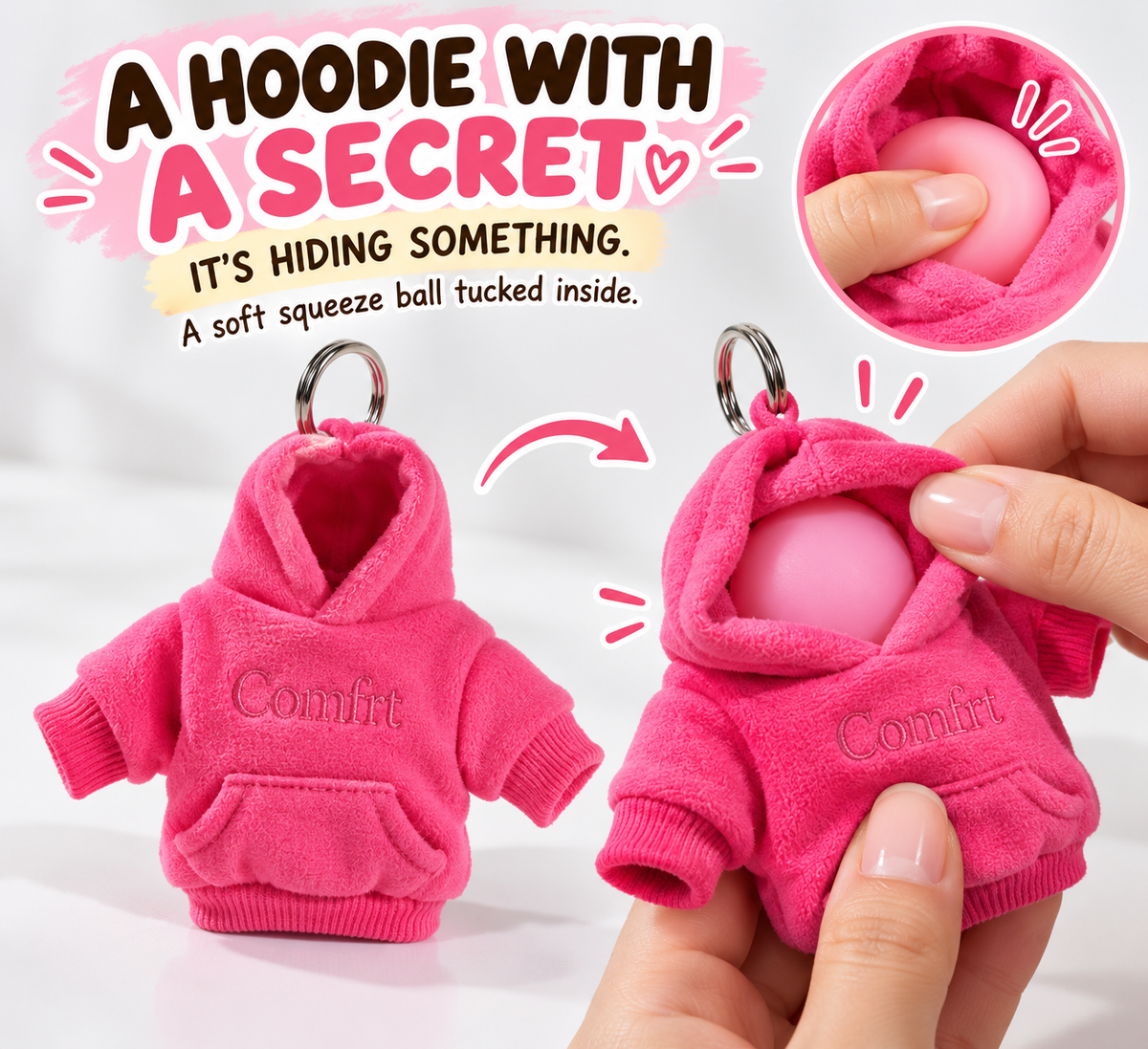 🎁Last Day 49% OFF🔥A Little Squeeze of Calm: Mini Hoodie Stress Ball Keychain 🧸🔑