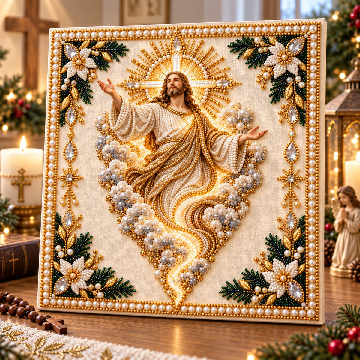 ⏳ Last Day 75% OFF – ✝️ Beginner-Friendly Christian Pearl Bead Art Kit | Pre-Printed Design with Built-In Wooden Frame & Complete Tools 💕