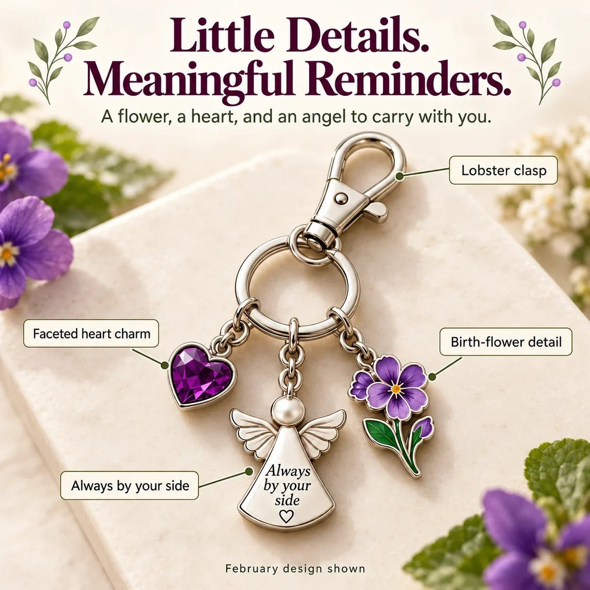 🔥Last Day Only$13.99👼 Always By Your Side: Birth Month Angel & Flower Keychain + Keepsake Card 🌸