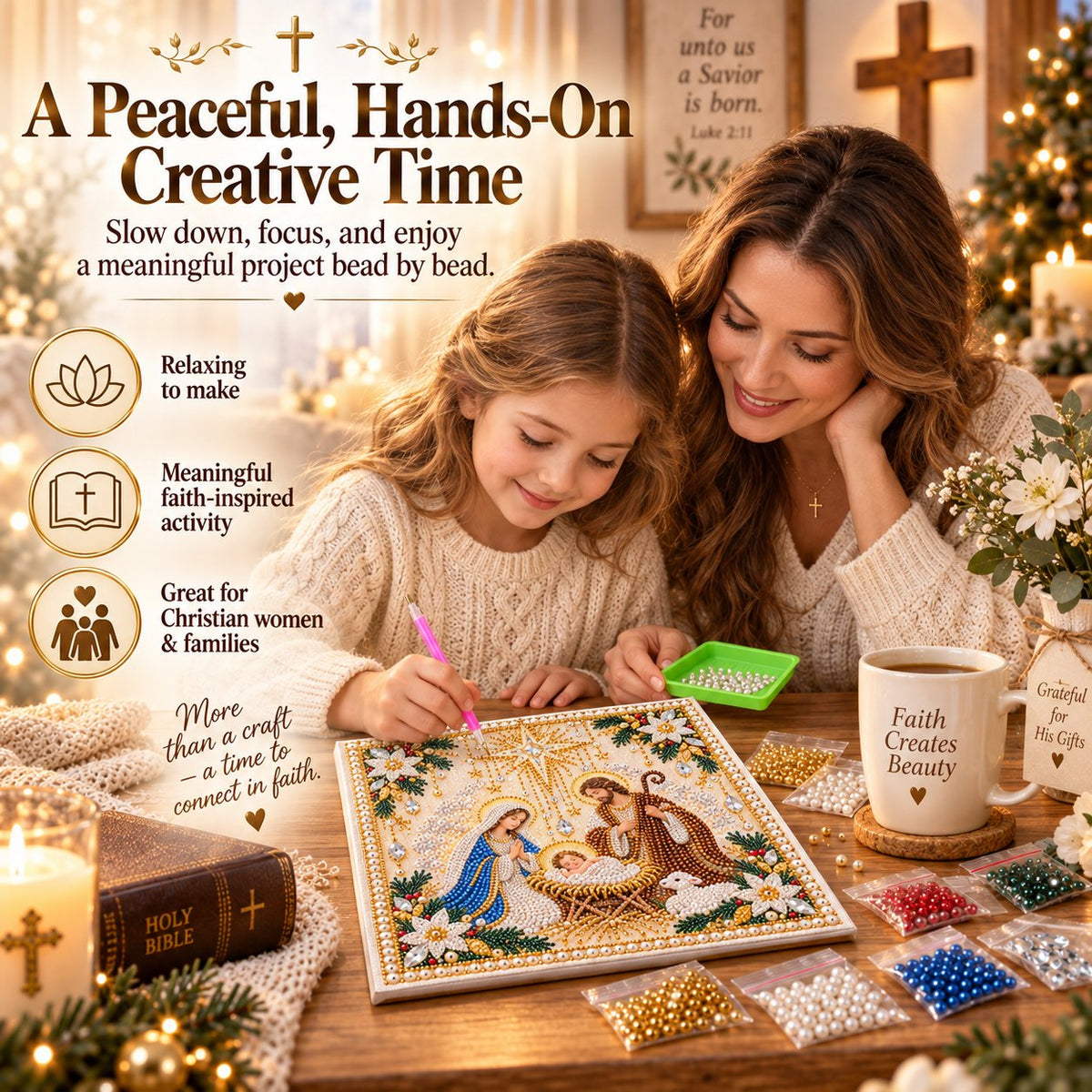 ⏳ Last Day 75% OFF – ✝️ Beginner-Friendly Christian Pearl Bead Art Kit | Pre-Printed Design with Built-In Wooden Frame & Complete Tools 💕