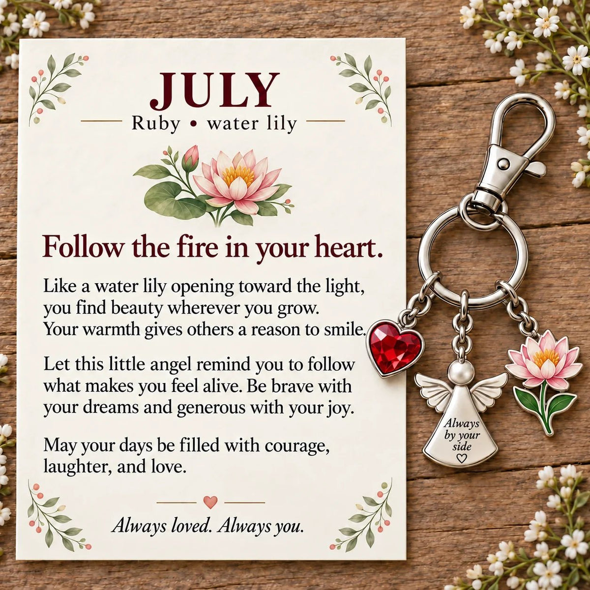 🔥Last Day Only$13.99👼 Always By Your Side: Birth Month Angel & Flower Keychain + Keepsake Card 🌸