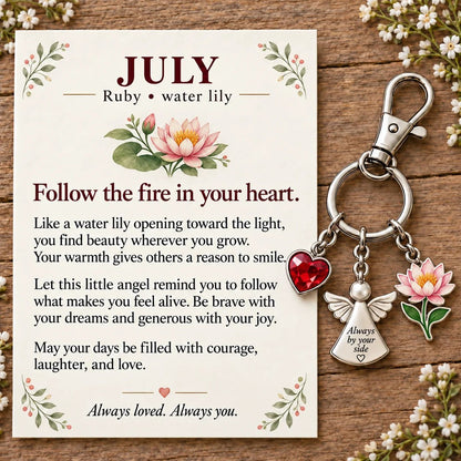 🔥Last Day Only$13.99👼 Always By Your Side: Birth Month Angel & Flower Keychain + Keepsake Card 🌸