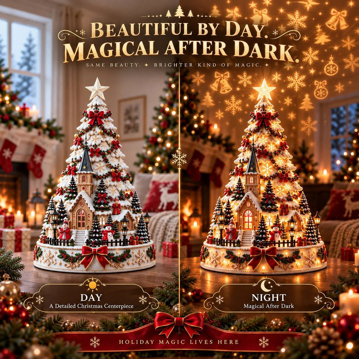 🤩70% OFF🎄Christmas Village Projection Centerpiece – BUY 2 FREE SHIPPING