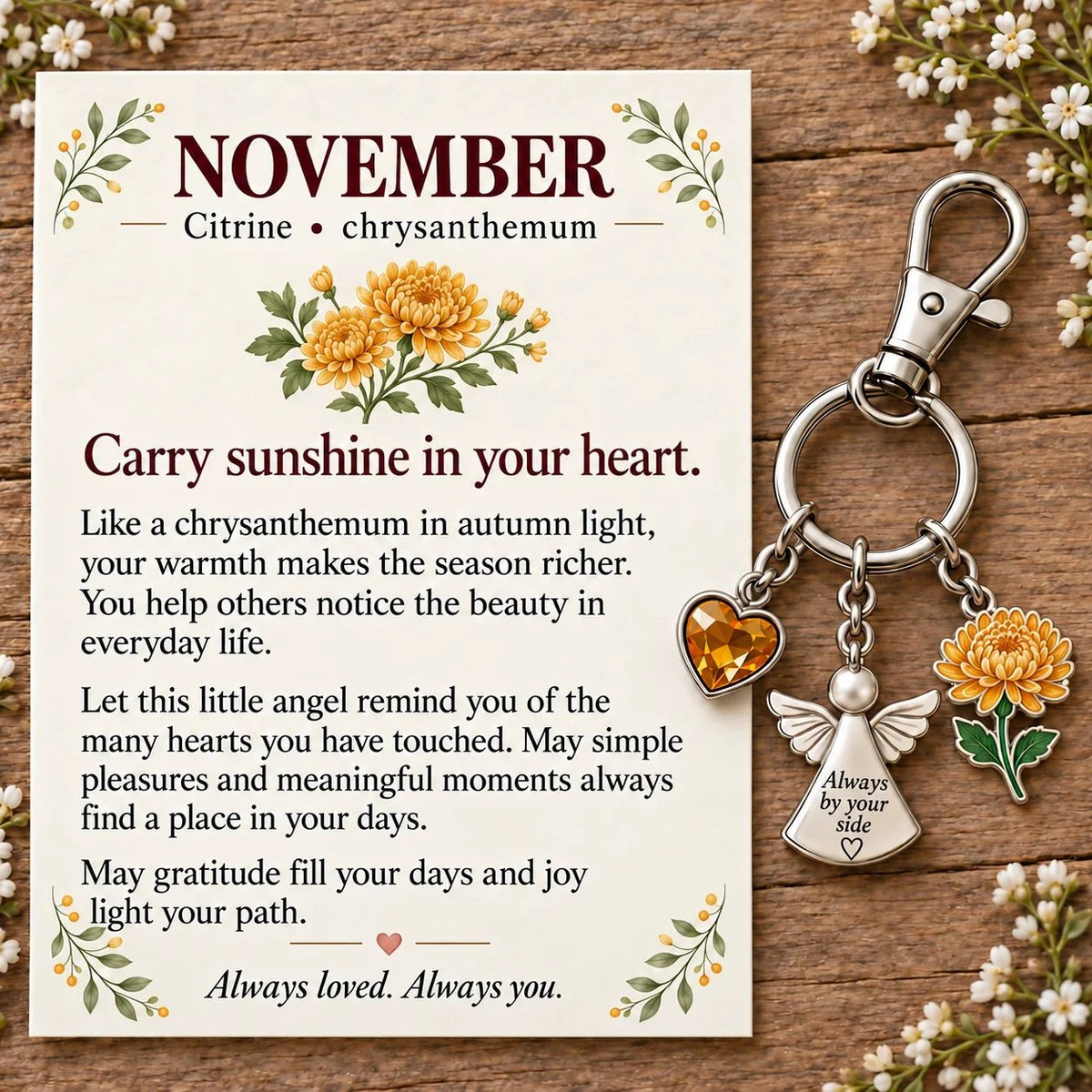 🔥Last Day Only$13.99👼 Always By Your Side: Birth Month Angel & Flower Keychain + Keepsake Card 🌸