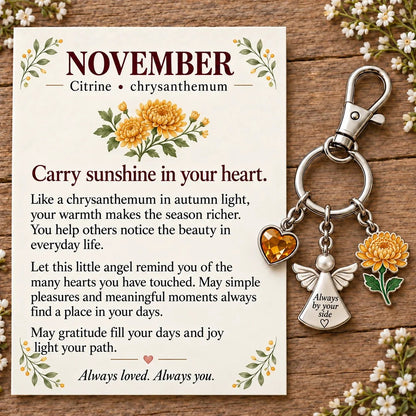🔥Last Day Only$13.99👼 Always By Your Side: Birth Month Angel & Flower Keychain + Keepsake Card 🌸