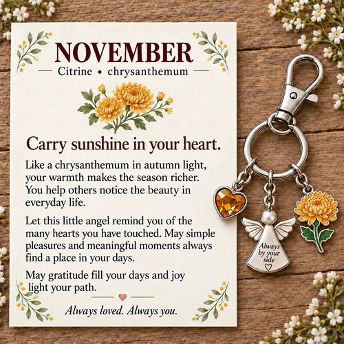 🔥Last Day Only$13.99👼 Always By Your Side: Birth Month Angel & Flower Keychain + Keepsake Card 🌸