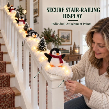 🐧 Penguin Christmas Stair Snow Decor