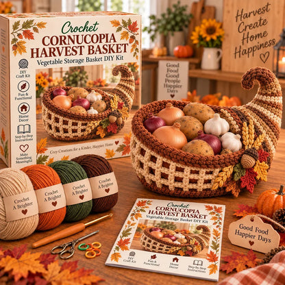 🍂🧶 Harvest Basket Crochet DIY Kit – Charming Vegetable Storage & Fall Décor
