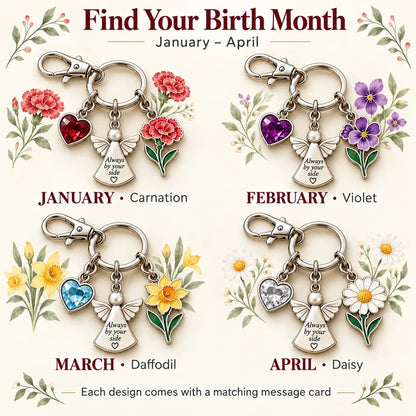 🔥Last Day Only$13.99👼 Always By Your Side: Birth Month Angel & Flower Keychain + Keepsake Card 🌸