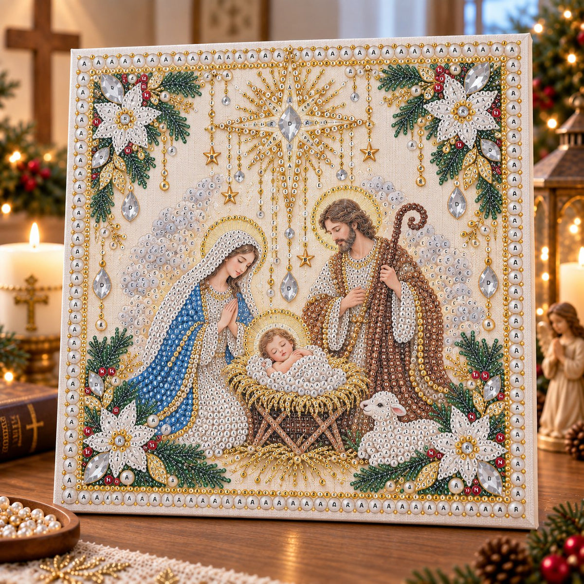 ⏳ Last Day 75% OFF – ✝️ Beginner-Friendly Christian Pearl Bead Art Kit | Pre-Printed Design with Built-In Wooden Frame & Complete Tools 💕