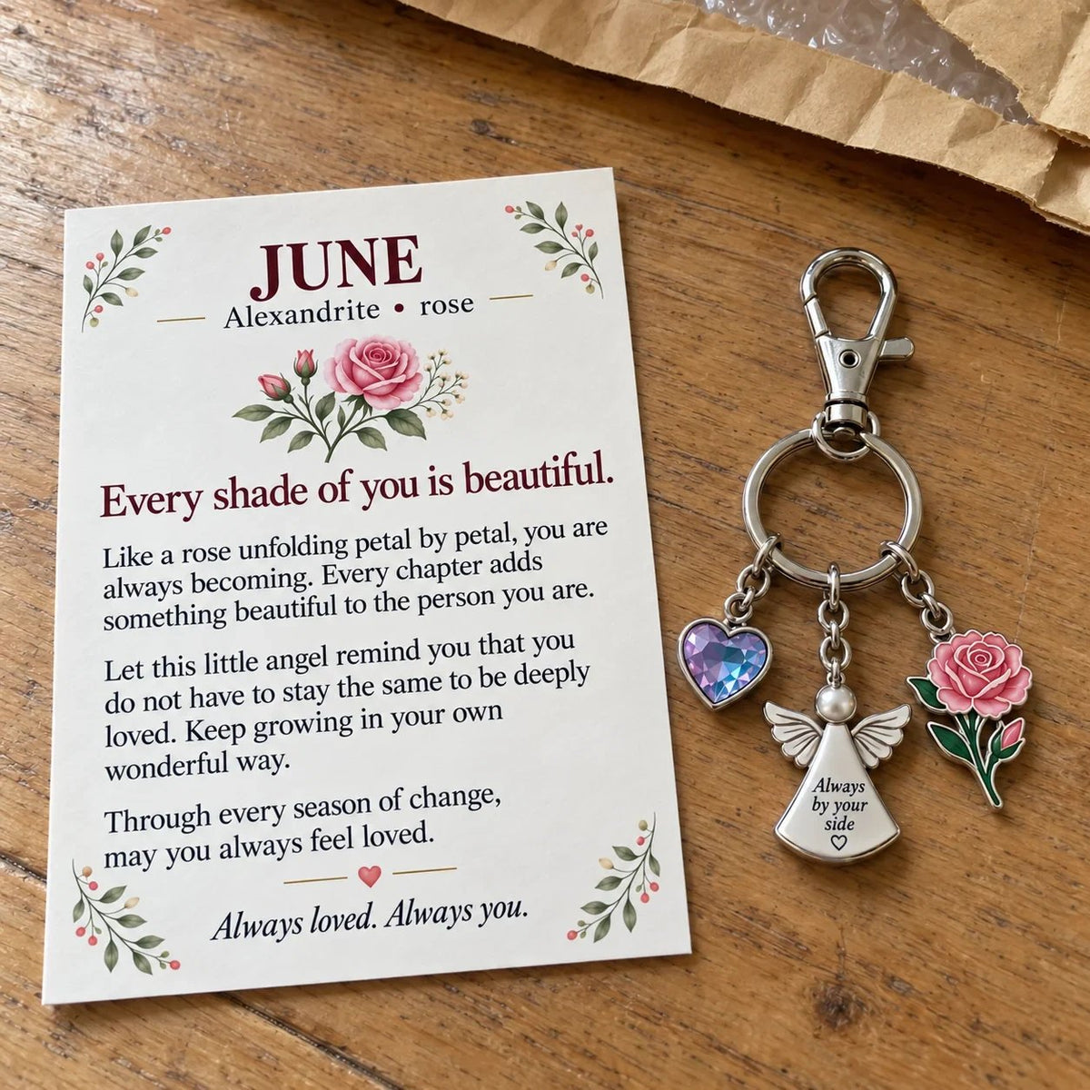 🔥Last Day Only$13.99👼 Always By Your Side: Birth Month Angel & Flower Keychain + Keepsake Card 🌸
