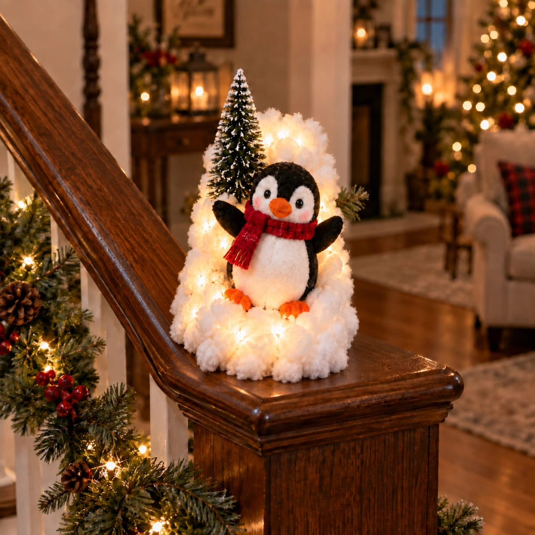 🐧 Penguin Christmas Stair Snow Decor