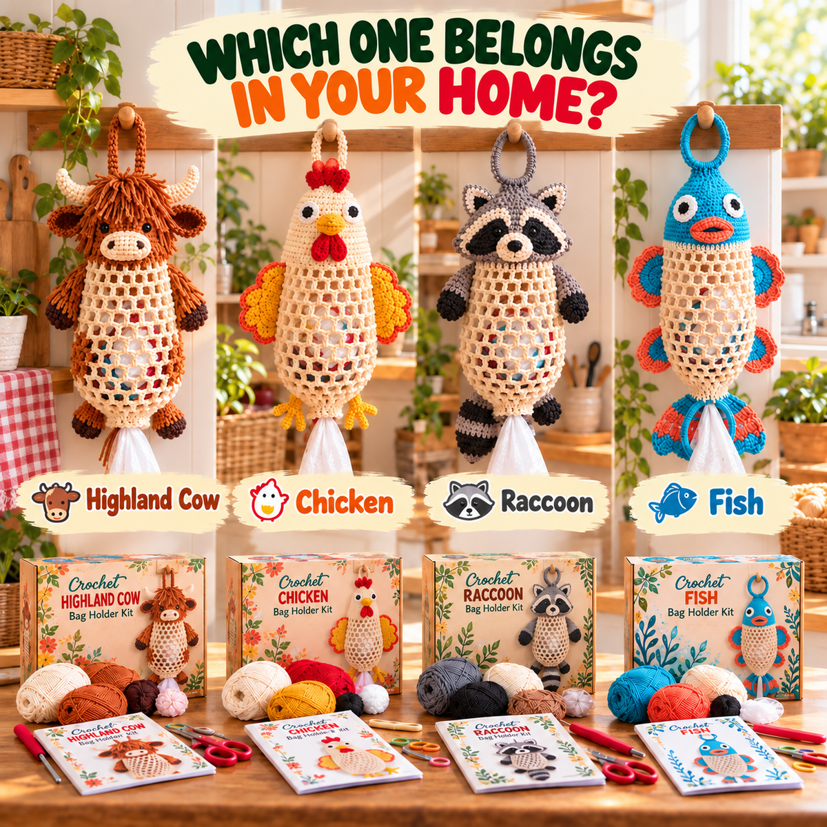 Crochet Animal Bag Holder DIY Kit – BUY 2 FREE SHIPPING