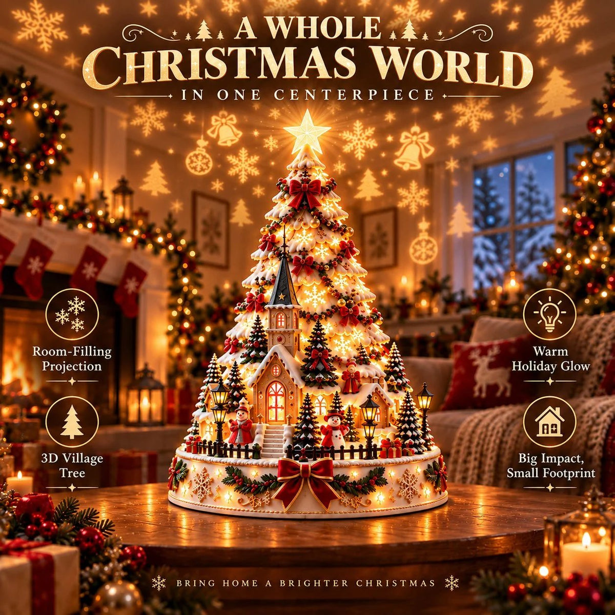 🤩70% OFF🎄Christmas Village Projection Centerpiece – BUY 2 FREE SHIPPING