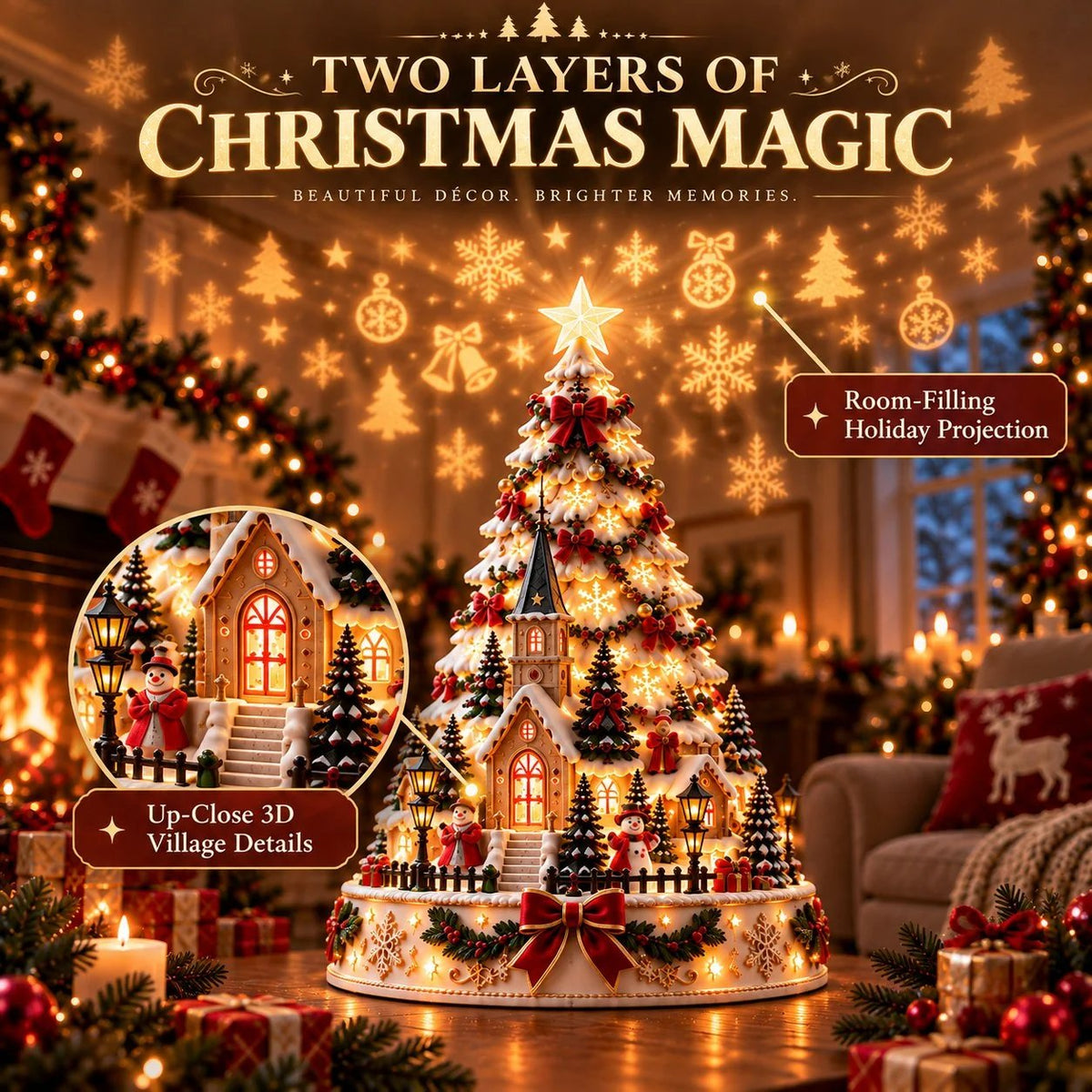 🤩70% OFF🎄Christmas Village Projection Centerpiece – BUY 2 FREE SHIPPING