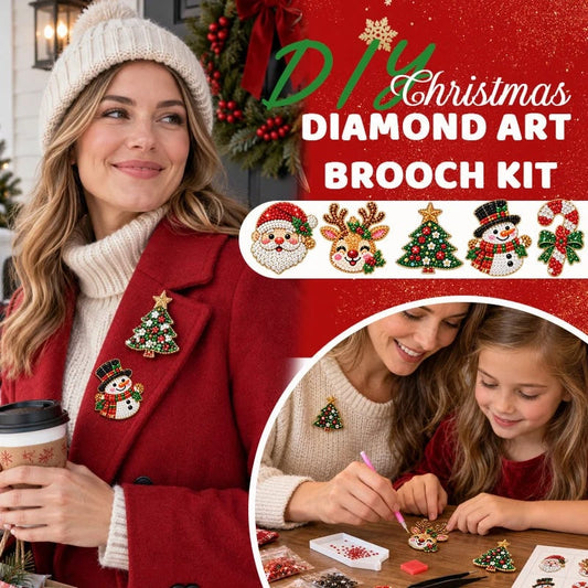 🔥HOT SALE🔥🎄Beginner-Friendly Christmas Diamond Painting Brooch DIY Kit | 6 Festive Designs with Sparkling Gems & Pin Backs 💎