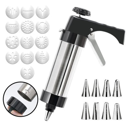 🍪 Stainless Steel Cookie Press & Decorating Kit | 13 Cookie Discs + 8 Icing Tips for Cookies, Cupcakes & Cakes 🧁
