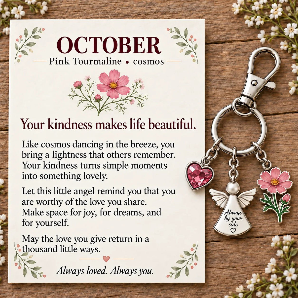 🔥Last Day Only$13.99👼 Always By Your Side: Birth Month Angel & Flower Keychain + Keepsake Card 🌸