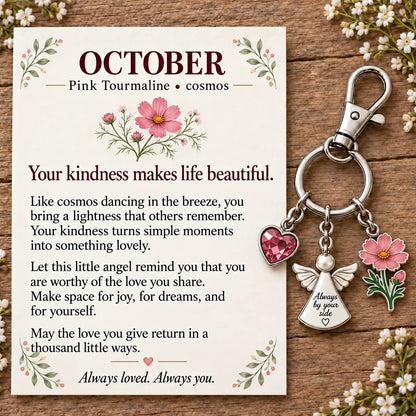 🔥Last Day Only$13.99👼 Always By Your Side: Birth Month Angel & Flower Keychain + Keepsake Card 🌸