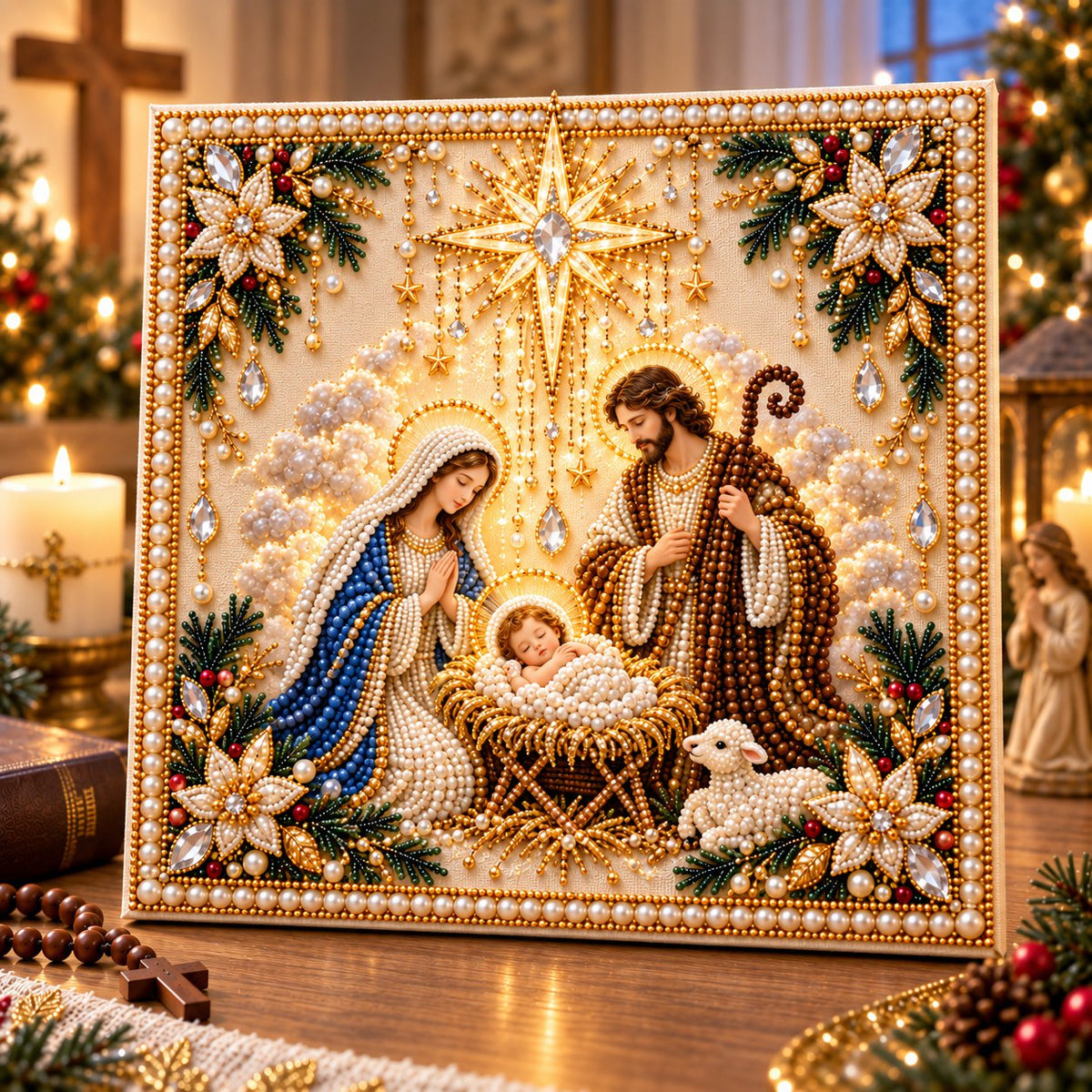 ⏳ Last Day 75% OFF – ✝️ Beginner-Friendly Christian Pearl Bead Art Kit | Pre-Printed Design with Built-In Wooden Frame & Complete Tools 💕