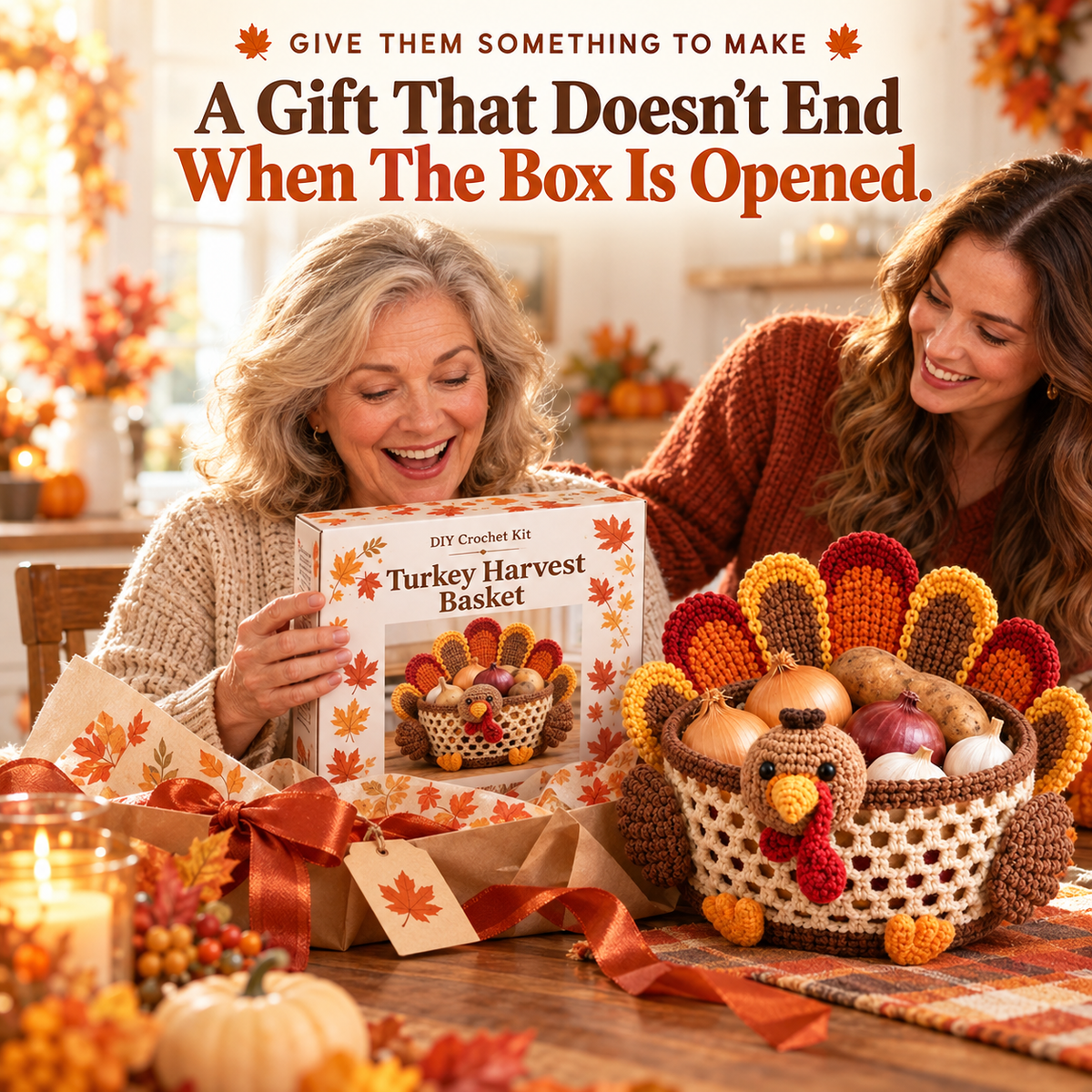 🍂🧶 Harvest Basket Crochet DIY Kit – Charming Vegetable Storage & Fall Décor