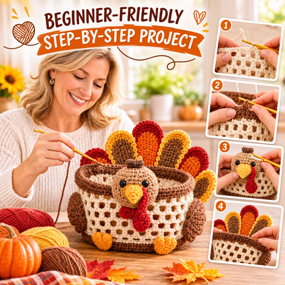 🍂🧶 Harvest Basket Crochet DIY Kit – Charming Vegetable Storage & Fall Décor