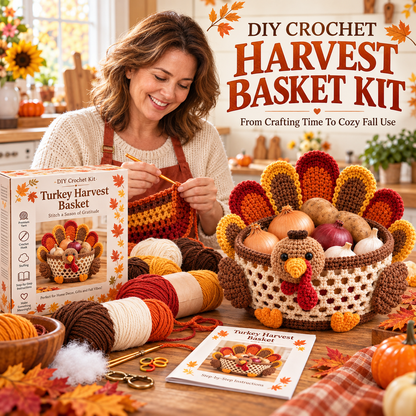 🍂🧶 Harvest Basket Crochet DIY Kit – Charming Vegetable Storage & Fall Décor