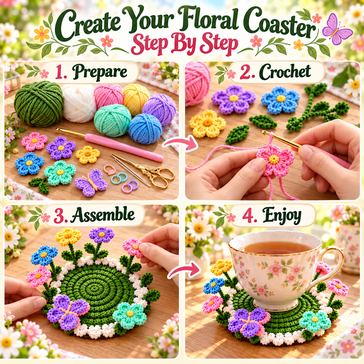 Handmade Crochet Floral Coaster | Everlasting Table Art 🌸