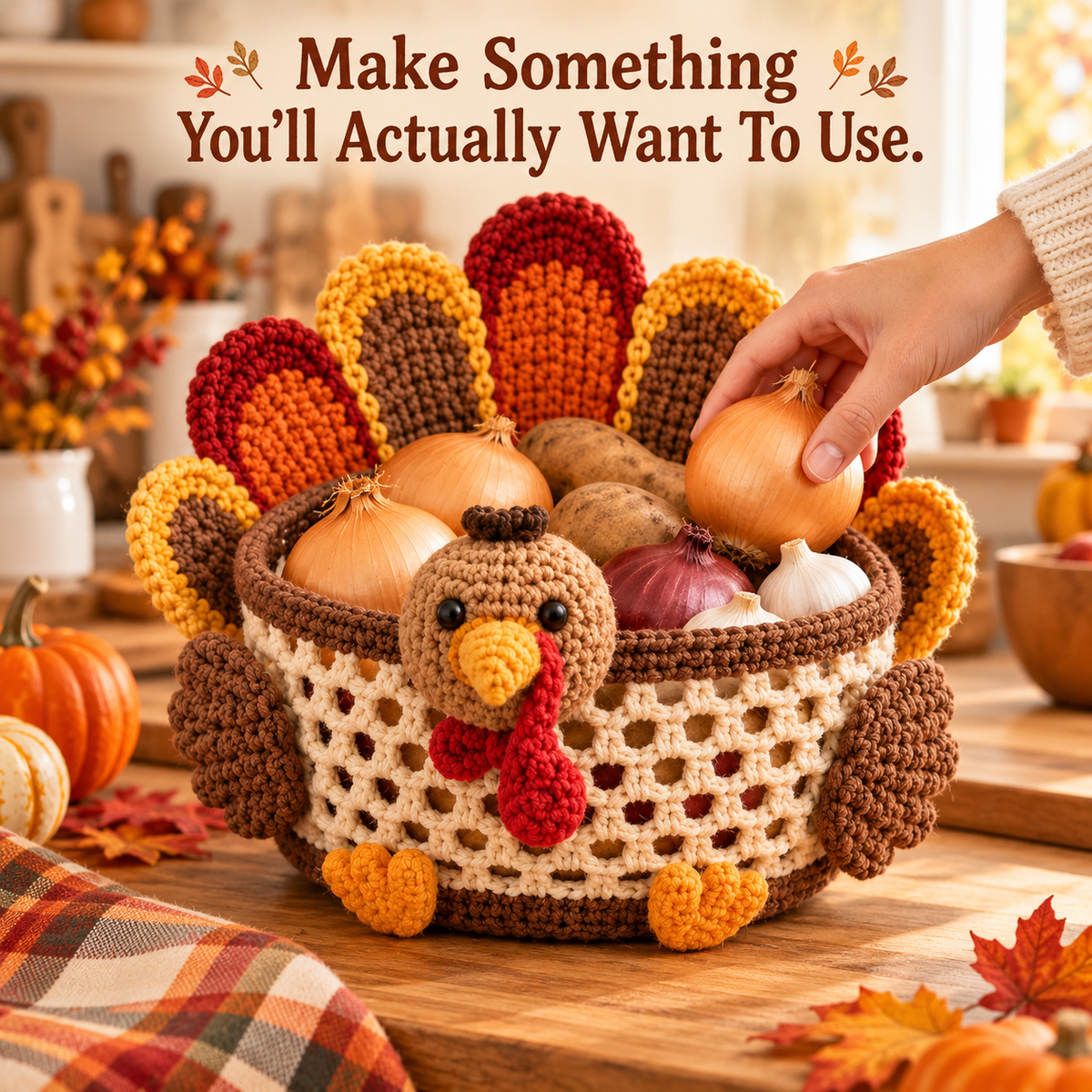 🍂🧶 Harvest Basket Crochet DIY Kit – Charming Vegetable Storage & Fall Décor