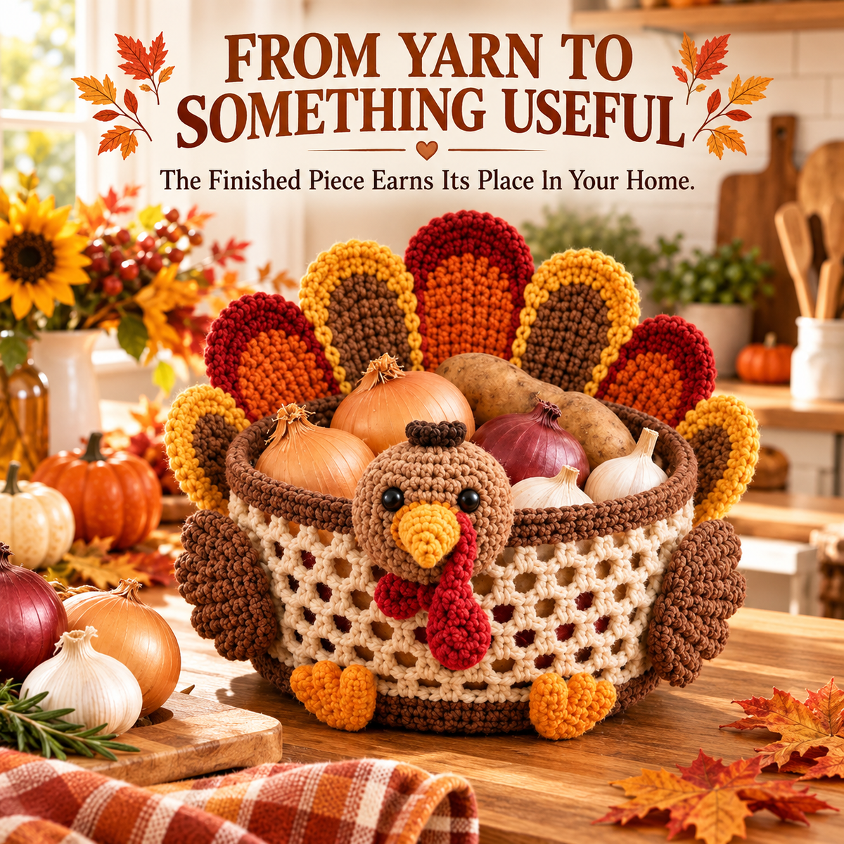 🍂🧶 Harvest Basket Crochet DIY Kit – Charming Vegetable Storage & Fall Décor