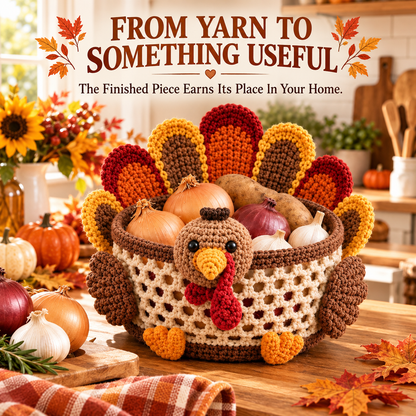 🍂🧶 Harvest Basket Crochet DIY Kit – Charming Vegetable Storage & Fall Décor