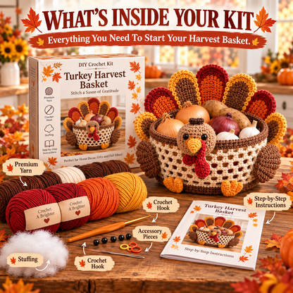 🍂🧶 Harvest Basket Crochet DIY Kit – Charming Vegetable Storage & Fall Décor
