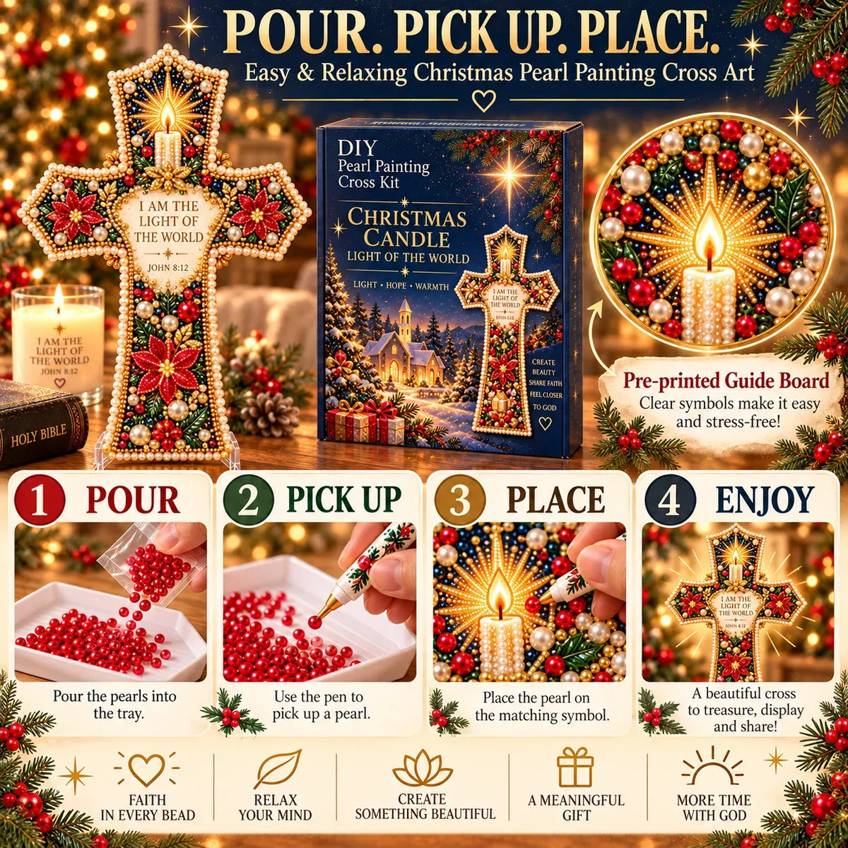 ✝️ Christmas Scripture Pearl Painting Cross DIY Kit Collection