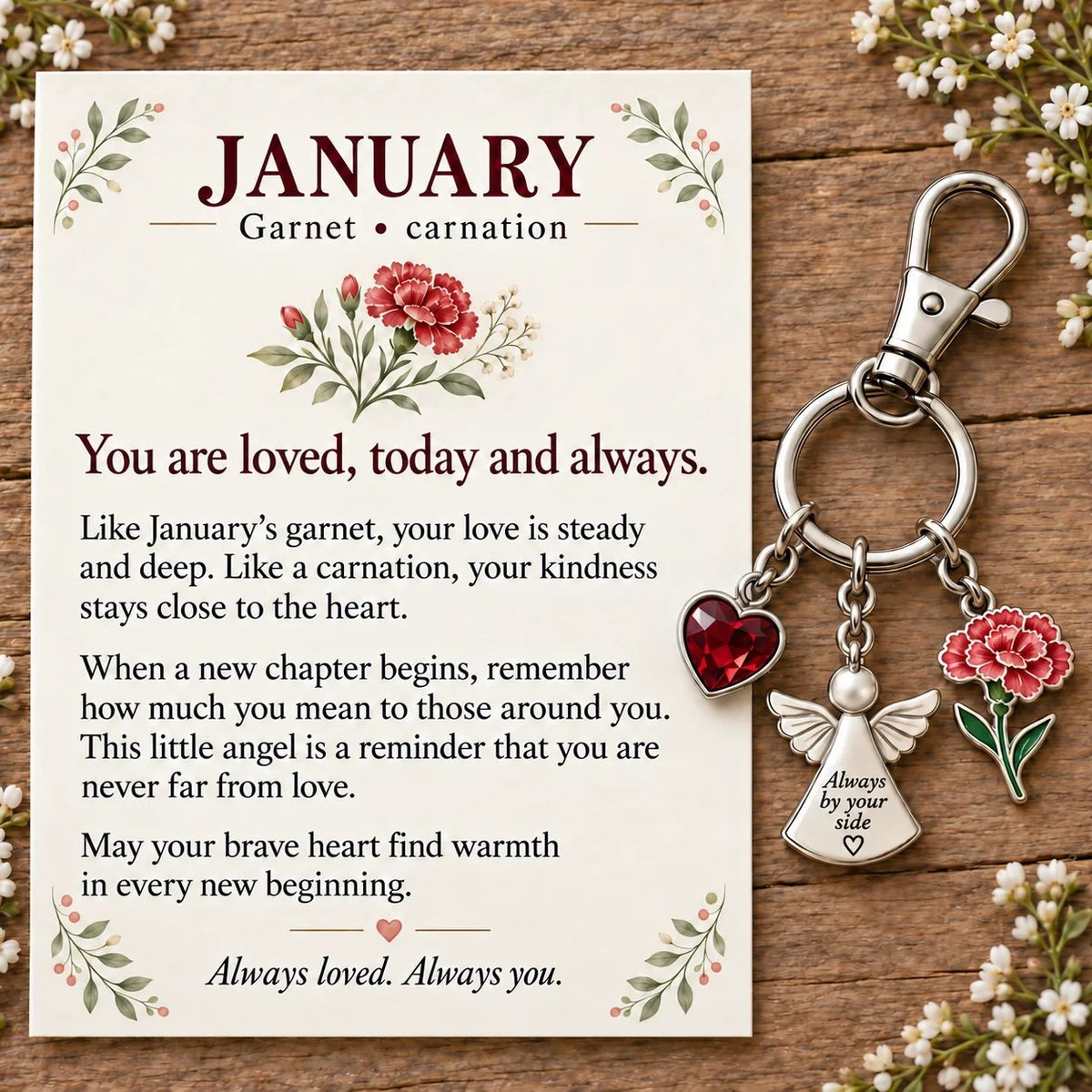 🔥Last Day Only$13.99👼 Always By Your Side: Birth Month Angel & Flower Keychain + Keepsake Card 🌸