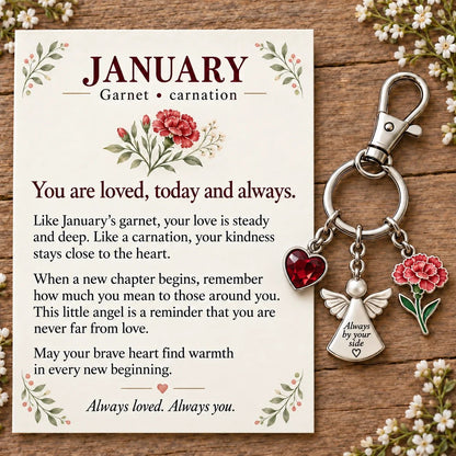 🔥Last Day Only$13.99👼 Always By Your Side: Birth Month Angel & Flower Keychain + Keepsake Card 🌸