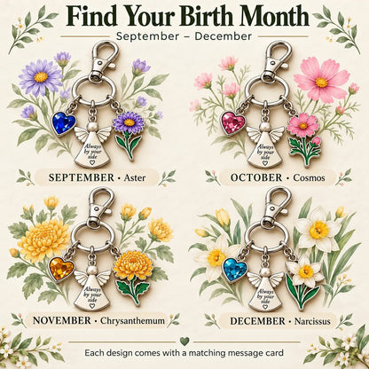 🔥Last Day Only$13.99👼 Always By Your Side: Birth Month Angel & Flower Keychain + Keepsake Card 🌸