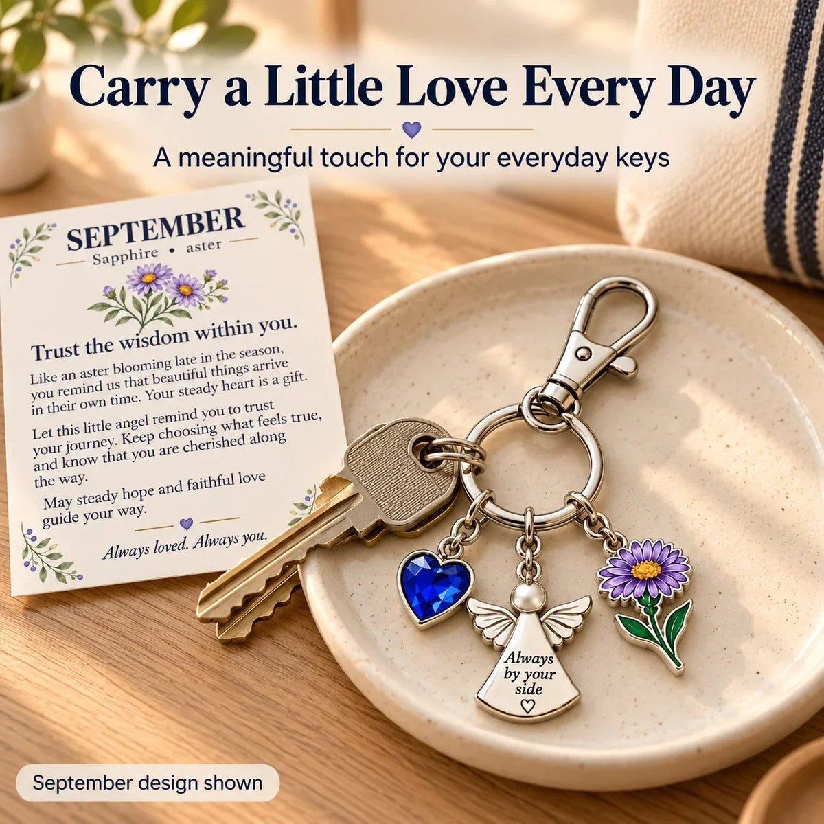 🔥Last Day Only$13.99👼 Always By Your Side: Birth Month Angel & Flower Keychain + Keepsake Card 🌸