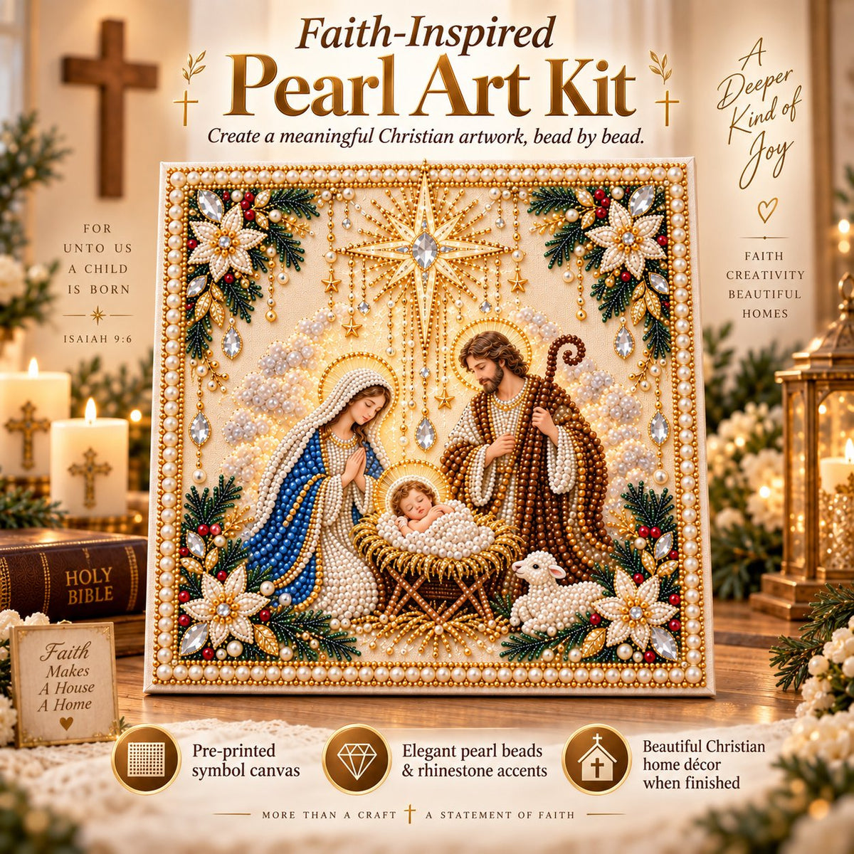 ⏳ Last Day 75% OFF – ✝️ Beginner-Friendly Christian Pearl Bead Art Kit | Pre-Printed Design with Built-In Wooden Frame & Complete Tools 💕