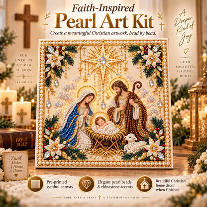 ⏳ Last Day 75% OFF – ✝️ Beginner-Friendly Christian Pearl Bead Art Kit | Pre-Printed Design with Built-In Wooden Frame & Complete Tools 💕