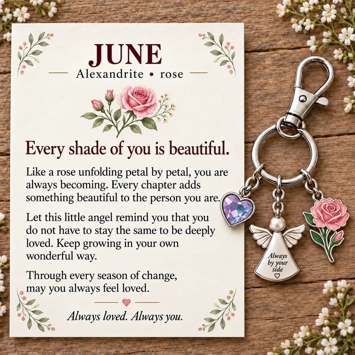 🔥Last Day Only$13.99👼 Always By Your Side: Birth Month Angel & Flower Keychain + Keepsake Card 🌸