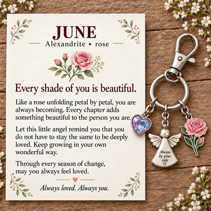 🔥Last Day Only$13.99👼 Always By Your Side: Birth Month Angel & Flower Keychain + Keepsake Card 🌸