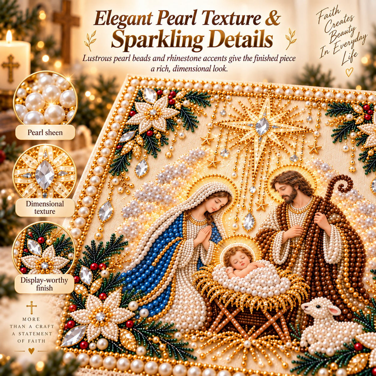 ⏳ Last Day 75% OFF – ✝️ Beginner-Friendly Christian Pearl Bead Art Kit | Pre-Printed Design with Built-In Wooden Frame & Complete Tools 💕