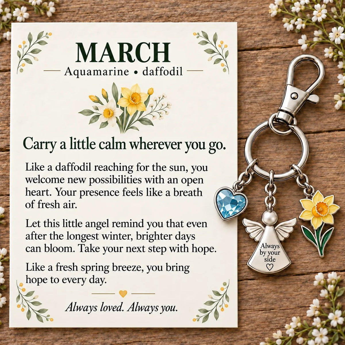 🔥Last Day Only$13.99👼 Always By Your Side: Birth Month Angel & Flower Keychain + Keepsake Card 🌸