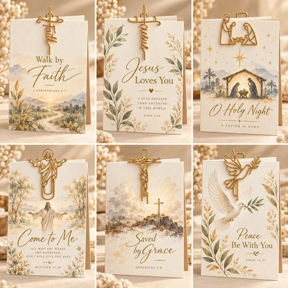 ✝️Faith-Inspired Christian Greeting Cards with Gold Scripture Paper Clips